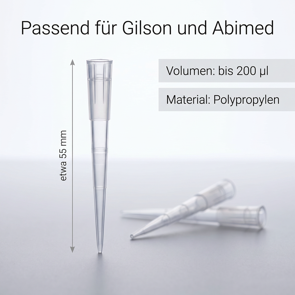 Pipettenspitze bis 200 µl für Gilson/Abimed: Länge etwa 55 mm