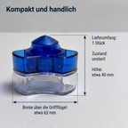 Tablettenmörser: Breite über die Griffflügel etwa 63 mm, Höhe etwa 40 mm