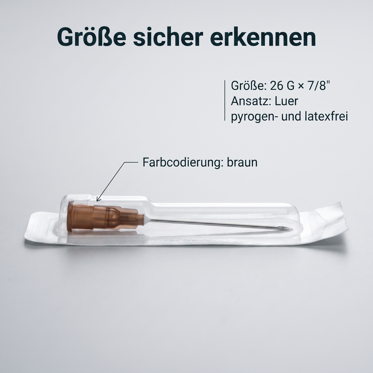 Einmalkanüle 26 G x 7/8 Zoll: 0,45 x 23 mm, Ansatz Luer, Farbcodierung braun