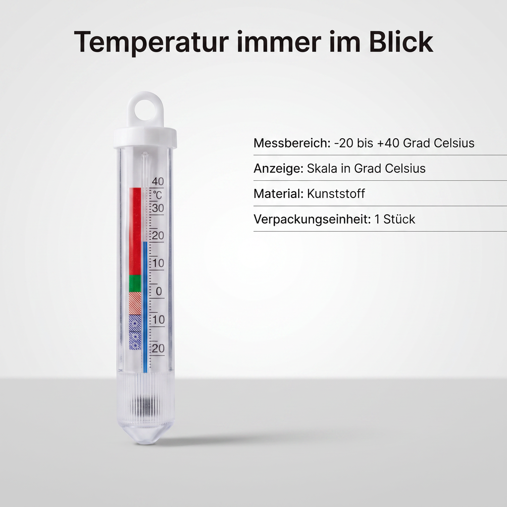 Kühlschrankthermometer: Messbereich -20 bis +40 °C, Kunststoff, 1 Stück je Packung