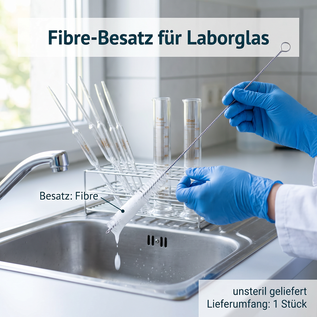 Pipettenbürste mit Fibre-Besatz beim Reinigen von Laborglas