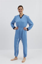anne-lore by Van Herck Pyjama blau, Reißverschluss zwischen den Beinen und auf den Rücken – Ansicht 4