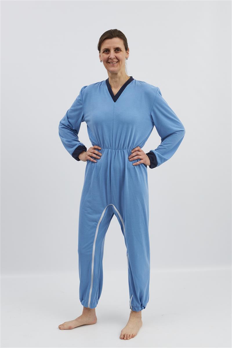 anne-lore by Van Herck Pyjama blau, Reißverschluss zwischen den Beinen und auf den Rücken – Ansicht 4
