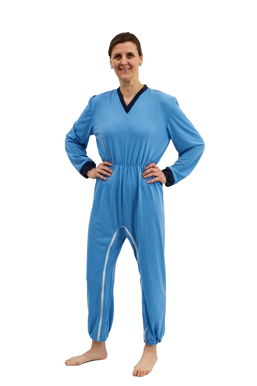 anne-lore by Van Herck Pyjama blau, Reißverschluss zwischen den Beinen und auf den Rücken