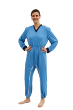 anne-lore by Van Herck Pyjama blau, Reißverschluss zwischen den Beinen und auf den Rücken