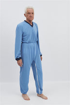 anne-lore by Van Herck Pyjama blau, Reißverschluss zwischen den Beinen und auf den Rücken – Ansicht 2