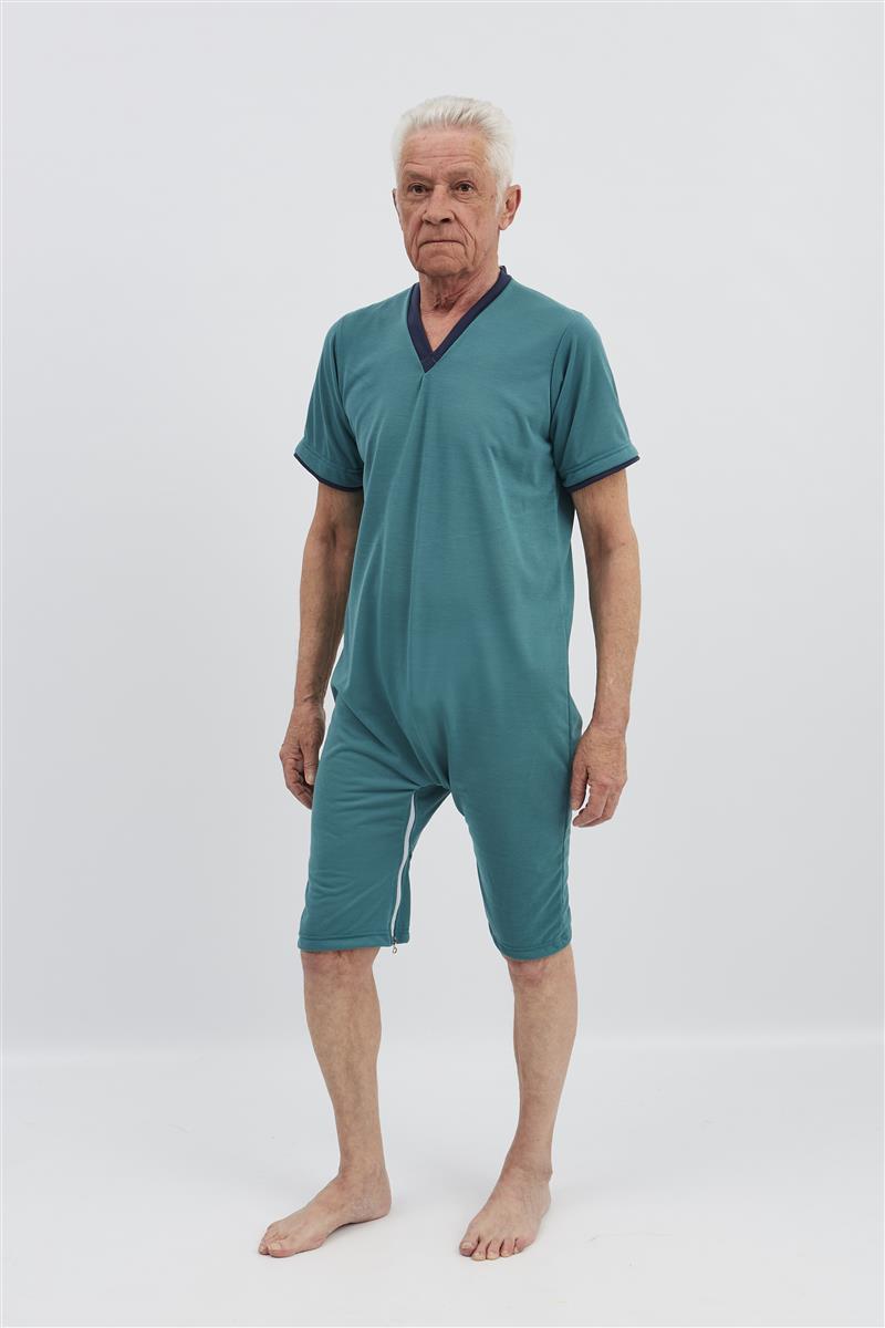 anne-lore by Van Herck Pyjama grün, Reißverschluss auf den Rücken und zwischen den Beinen – Ansicht 2