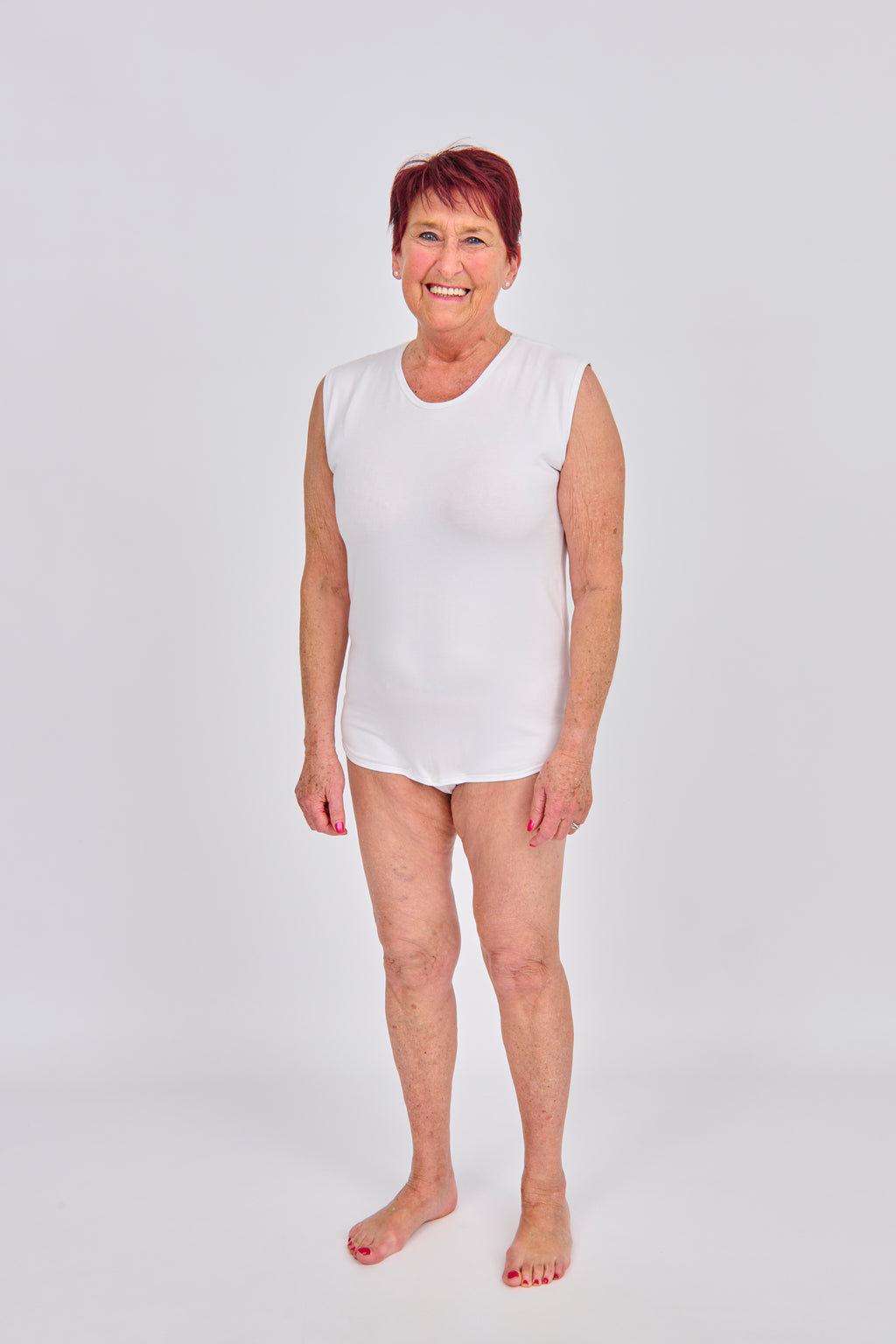 anne-lore by Van Herck Body weiß mit Druckknöpfen vorne zwischen den Beinen