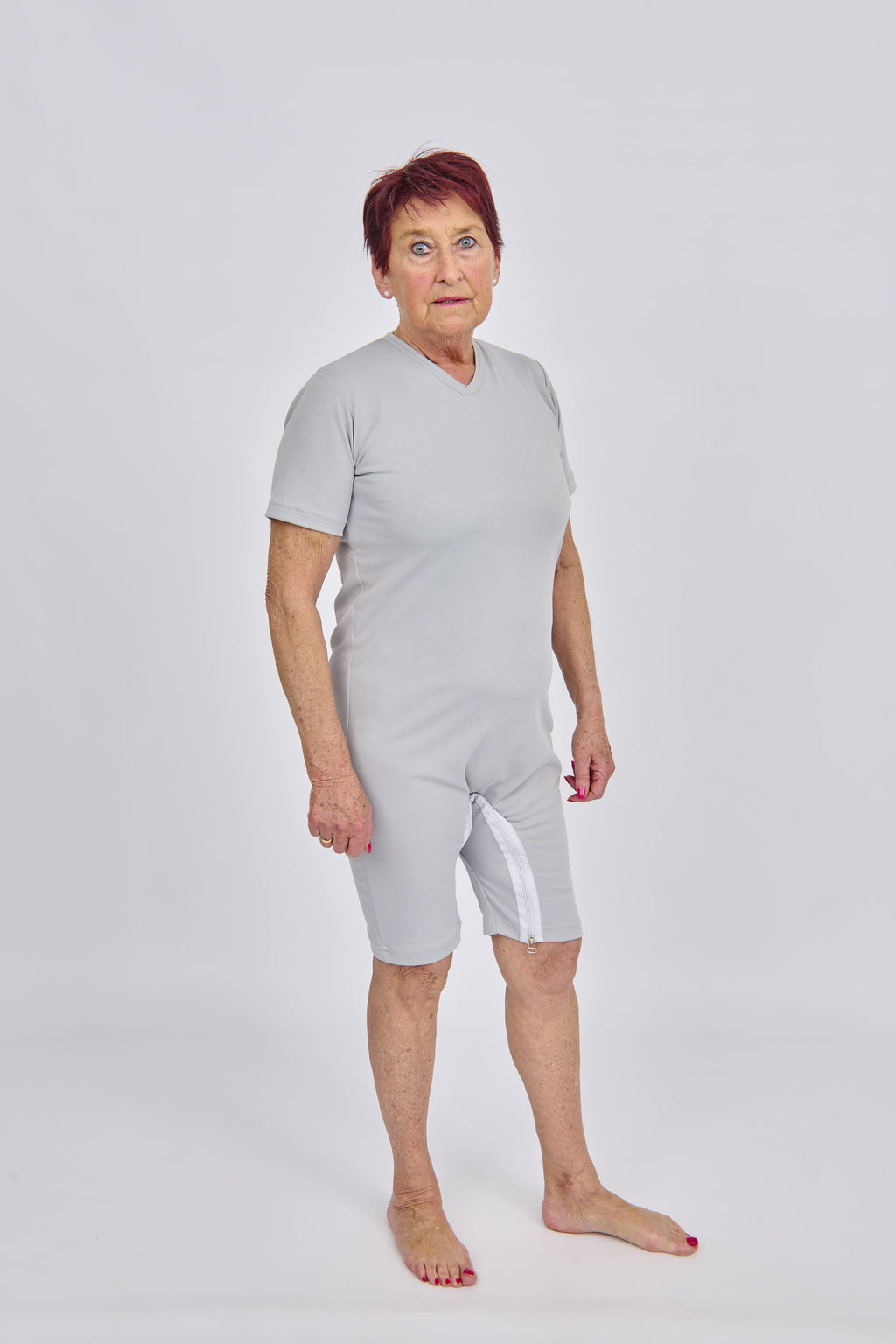 anne-lore by Van Herck Body in grauer, Reißverschluss auf den Rücken und zwischen den Beinen – Ansicht 2