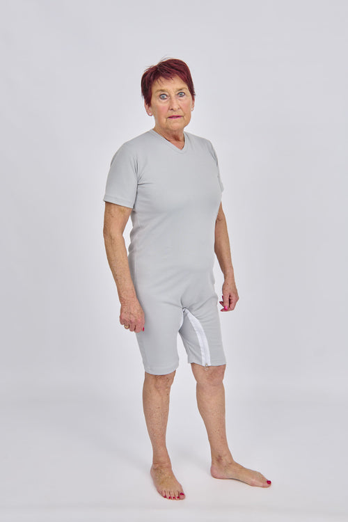 anne-lore by Van Herck Body in grauer, Reißverschluss auf den Rücken und zwischen den Beinen – Ansicht 2