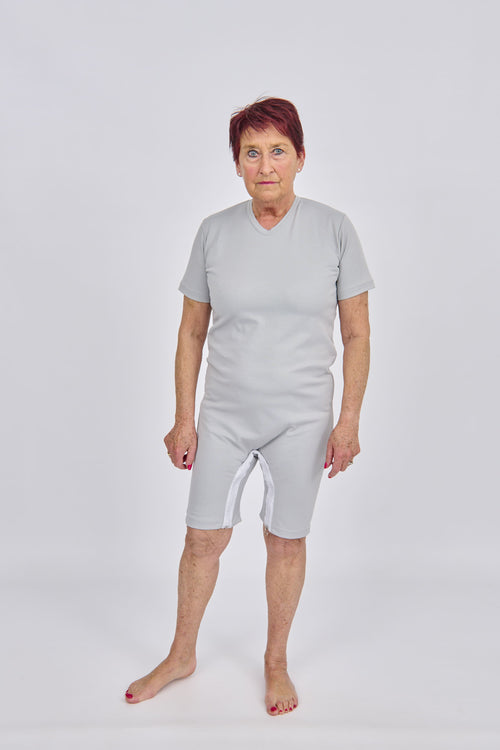 anne-lore by Van Herck Body in grauer, Reißverschluss auf den Rücken und zwischen den Beinen