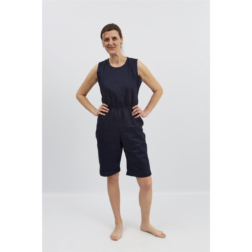 anne-lore by Van Herck Overall ohne Ärmel, kurze Beine, Reißverschluss auf den Rücken, verstärkten Denim