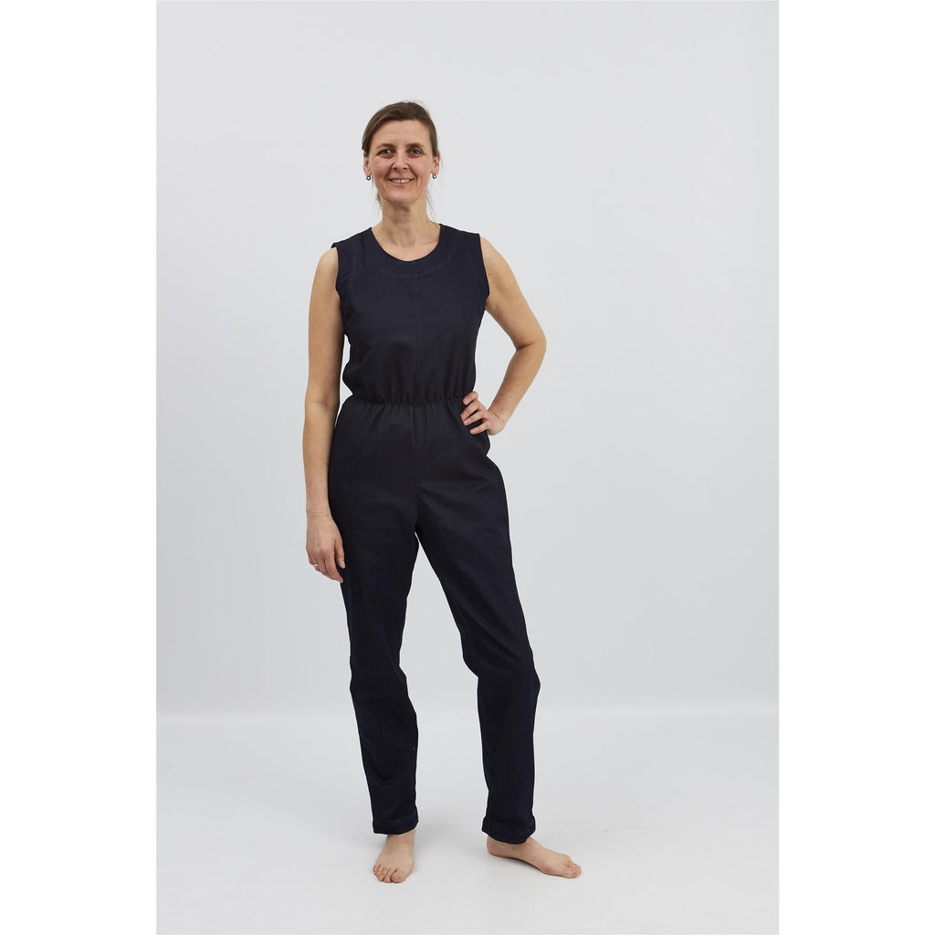 anne-lore by Van Herck Overall ohne Ärmel, lange Beine, Reißverschluss auf den Rücken, verstärkten Denim