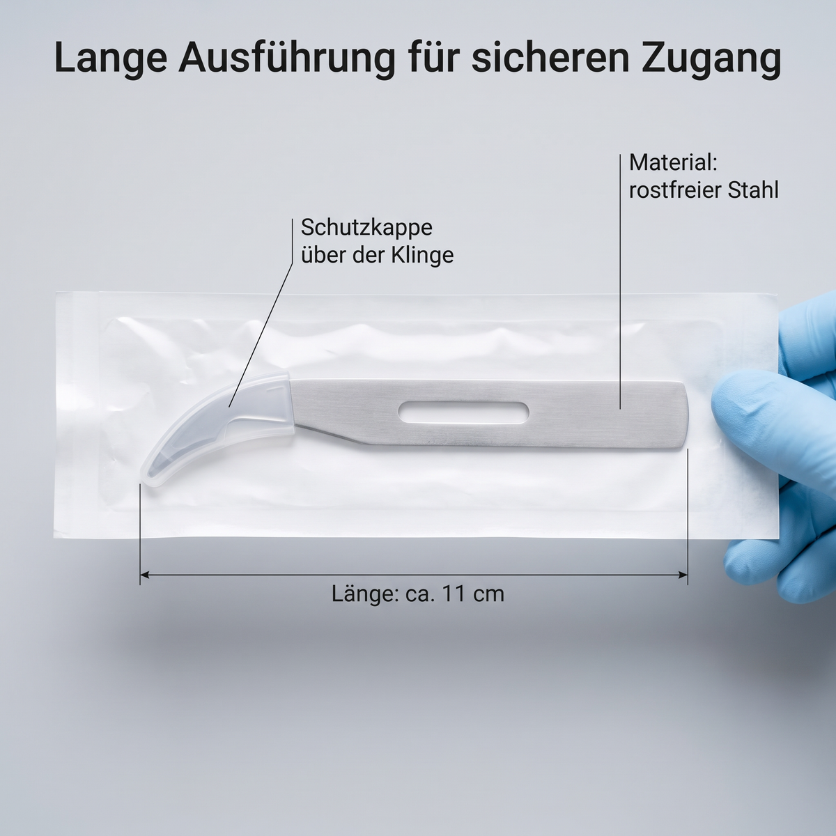 Heinz Herenz Fadenmesser lang ca. 11 cm aus rostfreiem Stahl — Fadenmesser lang, ca. 11 cm, in der Sterilverpackung