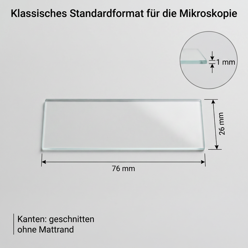 Objektträger 76 x 26 x 1 mm, geschnittene Kanten, ohne Mattrand