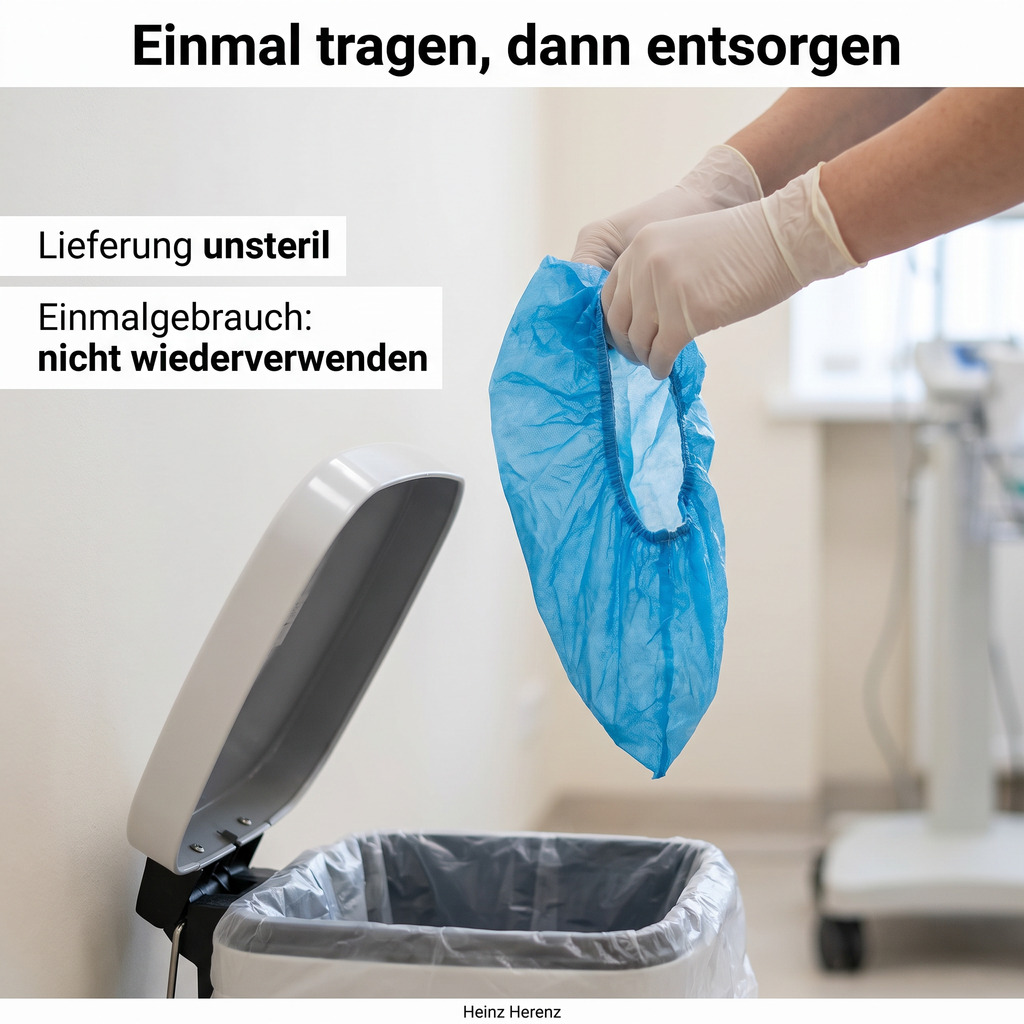 Heinz Herenz CPE Überschuhe blau ca. 38 cm lang mit gehämmerter Oberfläche — CPE-Ueberschuh nach Gebrauch entsorgen