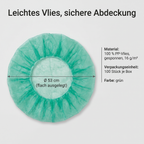 Heinz Herenz Bouffant Kappe aus atmungsaktivem Vliesstoff grün — Bouffant-Kappe flach ausgelegt, PP-Vlies 16 g/m2