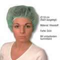 Heinz Herenz Bouffant Kappe aus atmungsaktivem Vliesstoff grün — Bouffant-Kappe gruen getragen, Durchmesser 53 cm