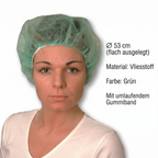 Heinz Herenz Bouffant Kappe aus atmungsaktivem Vliesstoff grün — Bouffant-Kappe gruen getragen, Durchmesser 53 cm
