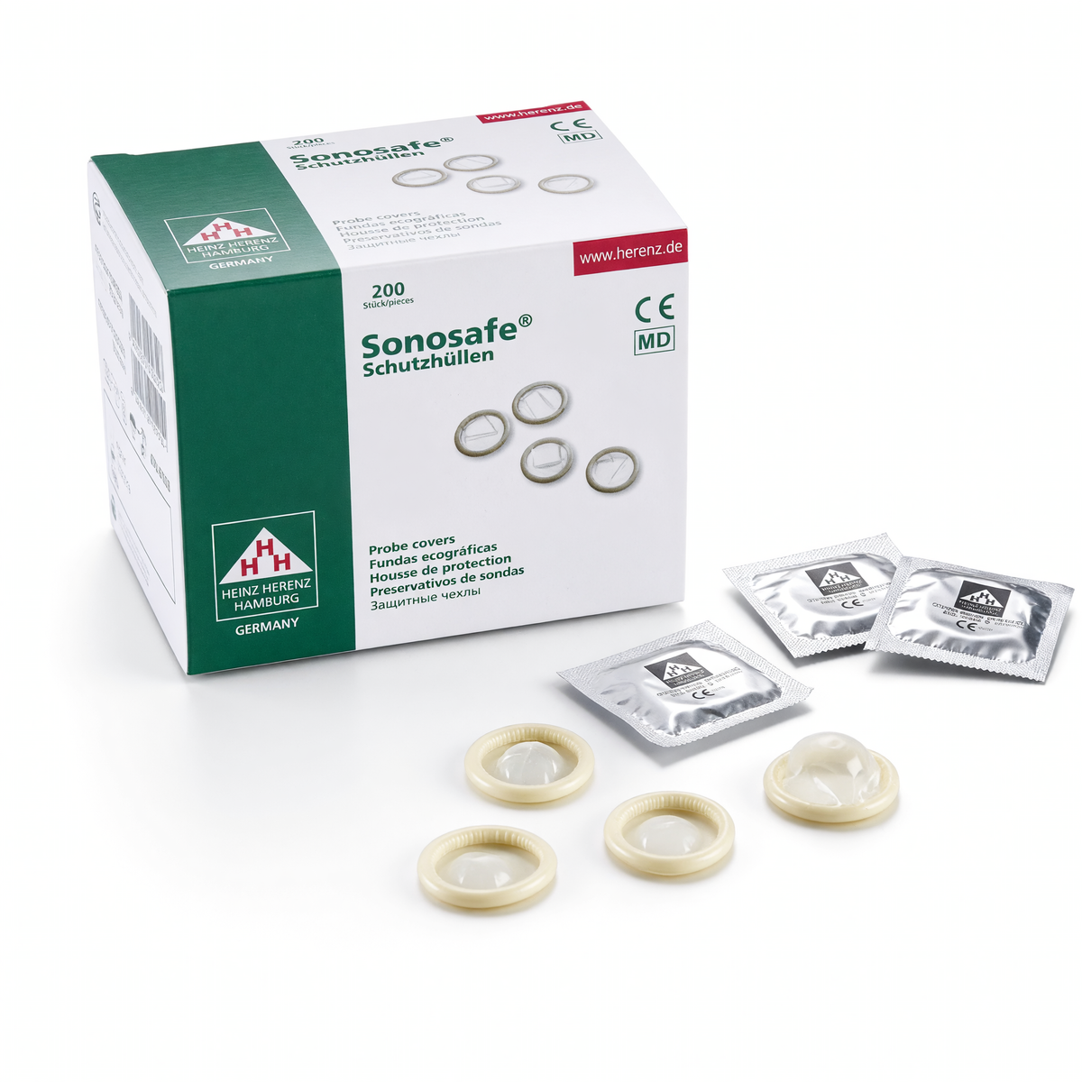 Heinz Herenz 200 Stück Sonosafe® Schutzhüllen, lose gerollt, aus Latex, unsteril