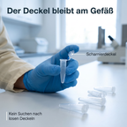 Heinz Herenz Reaktionsgefäße PP mit Deckel 1,5 ml — Reaktionsgefaess wird mit einer Hand geoeffnet