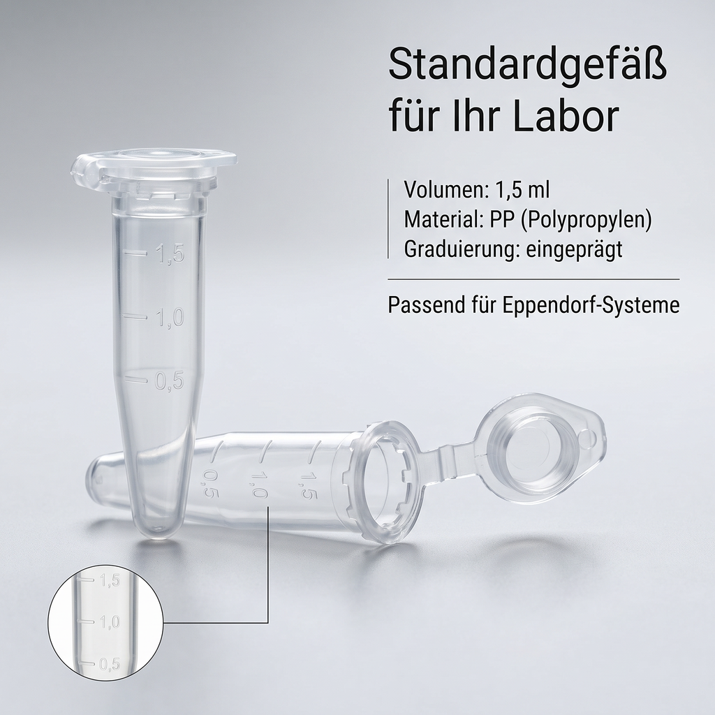 Heinz Herenz Reaktionsgefäße PP mit Deckel 1,5 ml — Reaktionsgefaess 1,5 ml mit eingepraegter Graduierung