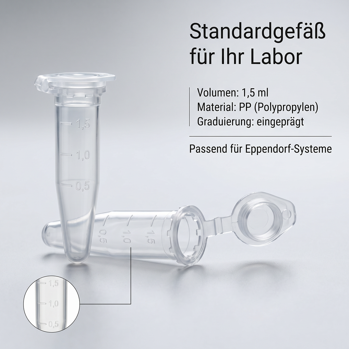 Heinz Herenz Reaktionsgefäße PP mit Deckel 1,5 ml — Reaktionsgefaess 1,5 ml mit eingepraegter Graduierung