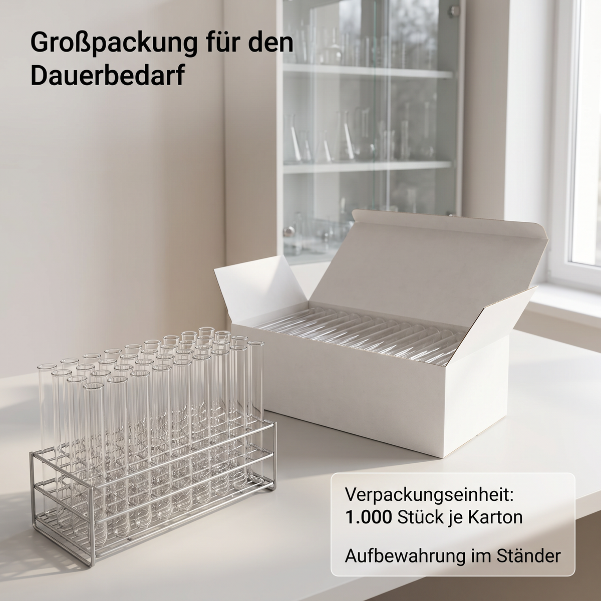 Reagenzgläser R1 im Ständer, 1.000 Stück je Karton