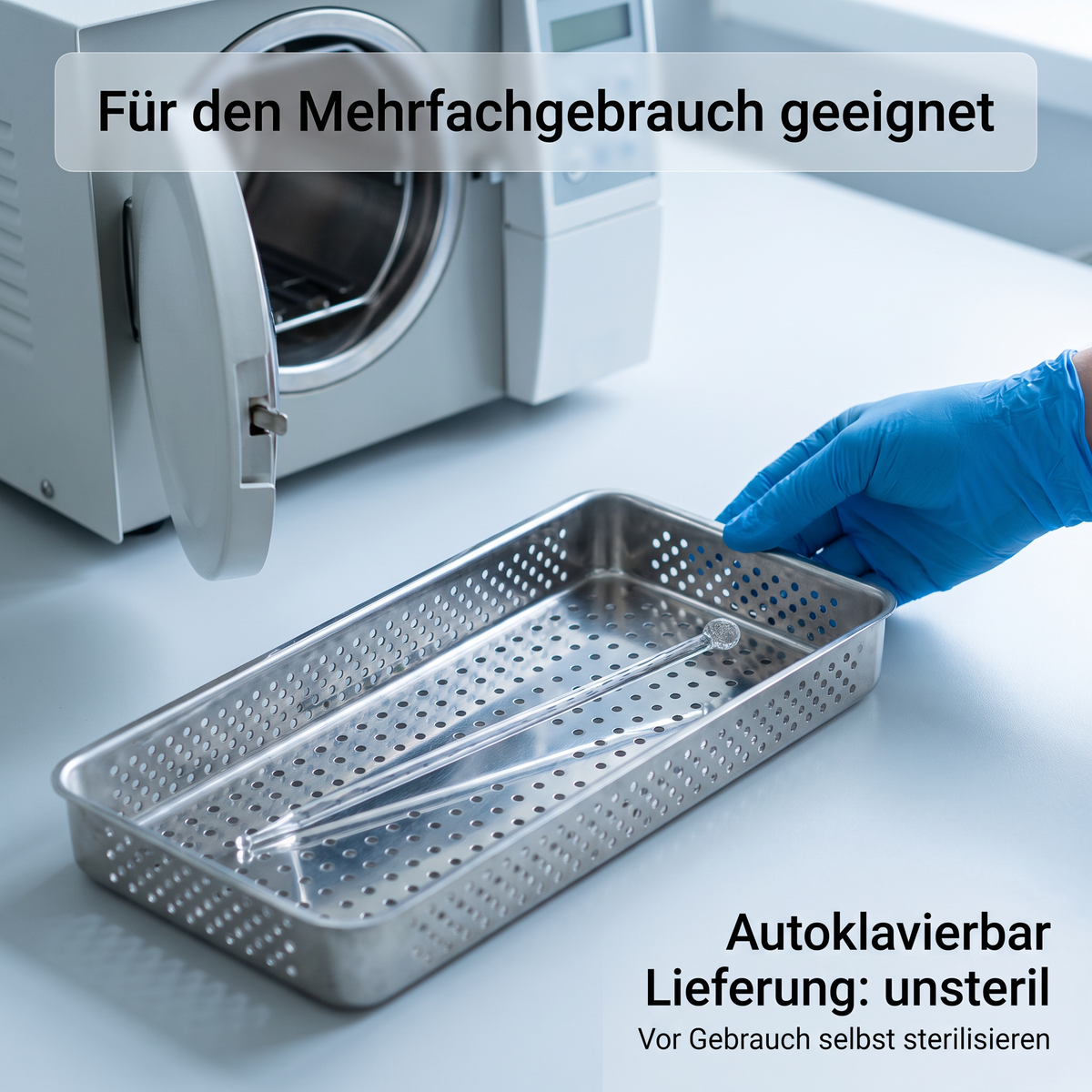 Rührstab aus AR-Glas im Sterilisierkorb, autoklavierbar, unsteril geliefert
