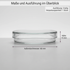 Petrischale Glas: Außendurchmesser 60 mm, Höhe 15 mm, 2-teilig