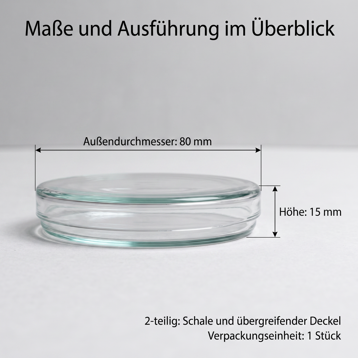 Petrischale Glas: Außendurchmesser 80 mm, Höhe 15 mm, 2-teilig