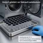 Heinz Herenz Praeparateglas 5 ml mit Kunststoff-Schraubkappe — Praeparateglaeser auf dem Autoklaventablett
