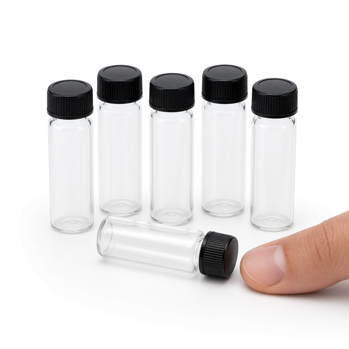 Heinz Herenz Praeparateglas 5 ml mit Kunststoff-Schraubkappe — Sechs Praeparateglaeser 5 ml mit schwarzer Schraubkappe