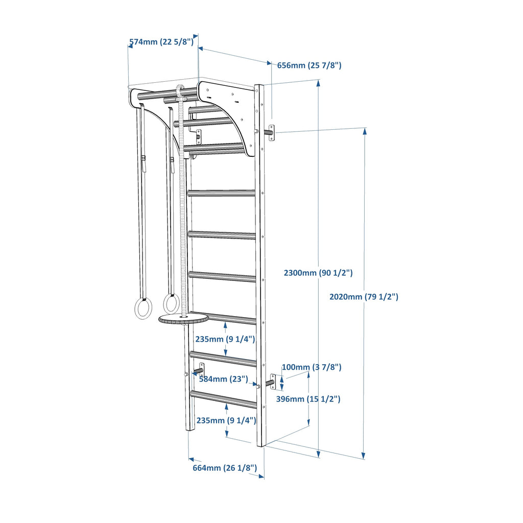 BenchK Sprossenwand 212B mit verstellbarer Klimmzugstange, abnehmbarer Tischplatte als Schreibtisch und Turnzubehör A076 – Ansicht 6