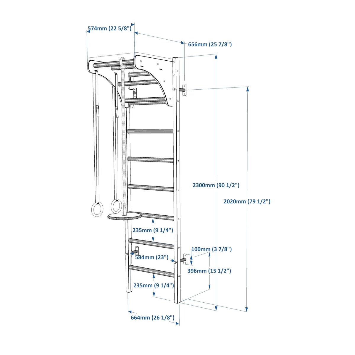 BenchK Sprossenwand 212B mit verstellbarer Klimmzugstange, abnehmbarer Tischplatte als Schreibtisch und Turnzubehör A076 – Ansicht 6