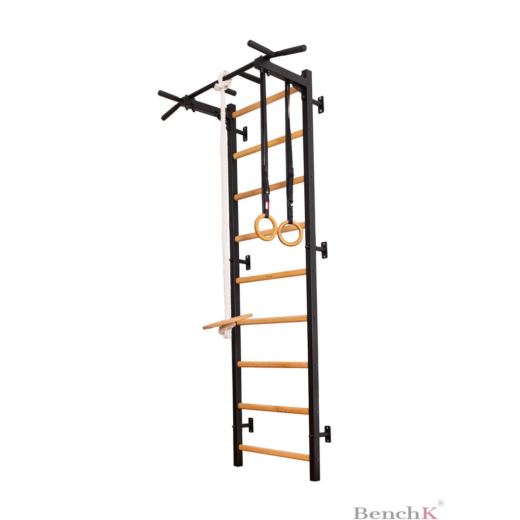 BenchK Sprossenwand 721 mit Klimmzugstange aus Stahl und Turnzubehör