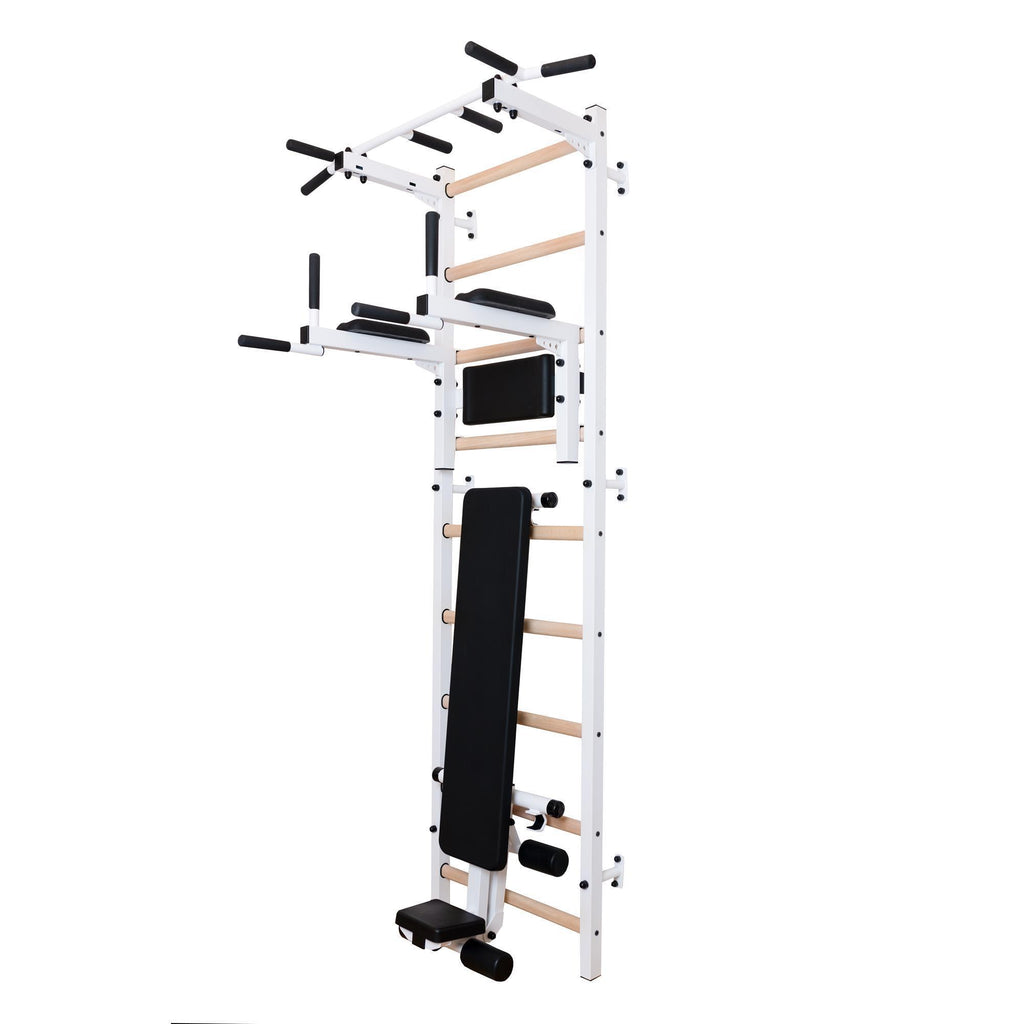 BenchK Sprossenwand 723 mit Klimmzugstange aus Stahl, Dipstange und Trainingsbank – Ansicht 2