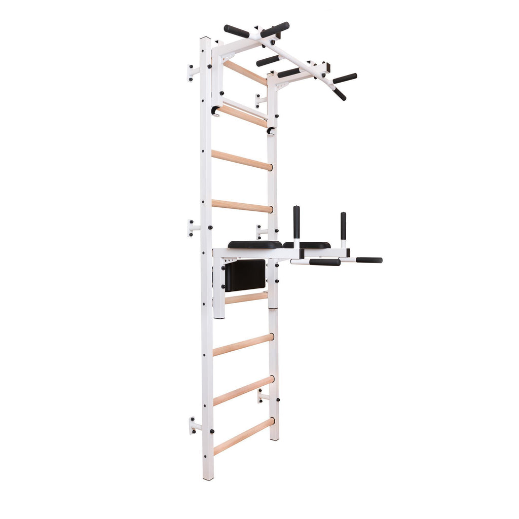 BenchK Sprossenwand 732 mit Klimmzugstange aus Stahl als Langhantelhalter und Dipstange – Ansicht 2