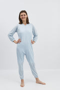 anne-lore by Van Herck Pyjama blau/grau/pink Reißverschluss auf den Rücken und zwischen den Beinen