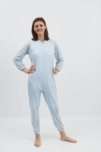 anne-lore by Van Herck Pyjama blau/grau/pink Reißverschluss auf den Rücken und zwischen den Beinen