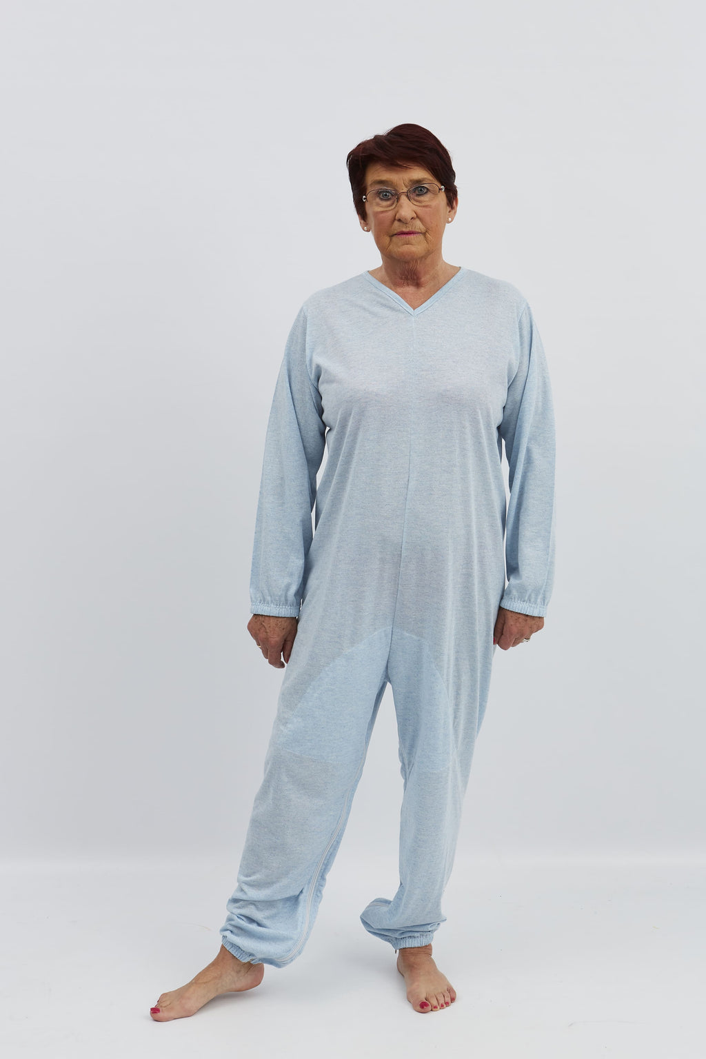 anne-lore by Van Herck Pyjama blau/grau/pink Reißverschluss auf den Rücken und zwischen den Beinen – Ansicht 9