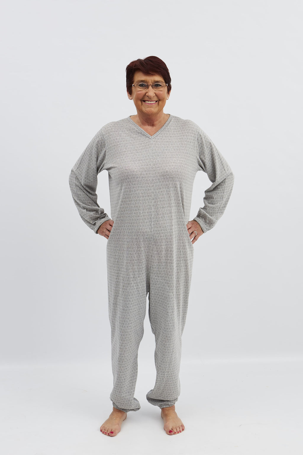anne-lore by Van Herck Pyjama blau/grau/pink Reißverschluss auf den Rücken und zwischen den Beinen – Ansicht 13