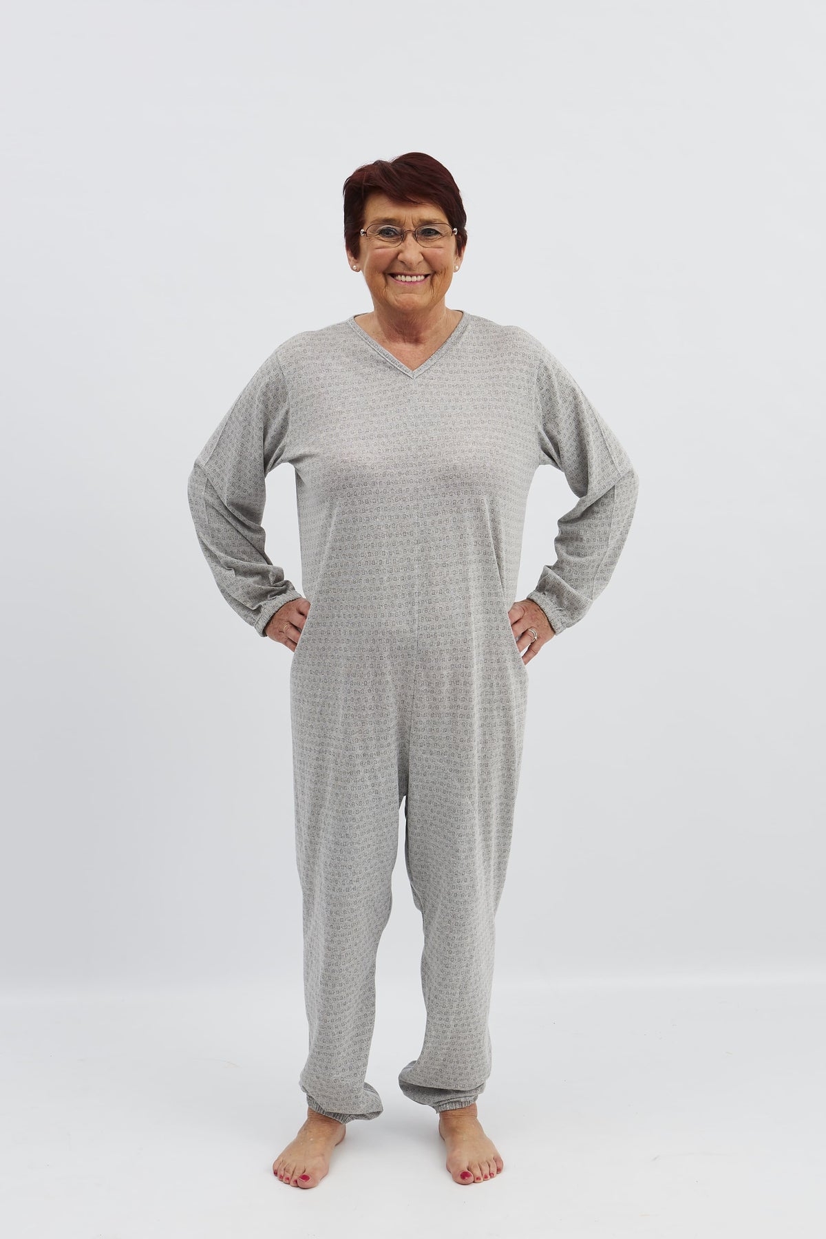 anne-lore by Van Herck Pyjama blau/grau/pink Reißverschluss auf den Rücken und zwischen den Beinen – Ansicht 13