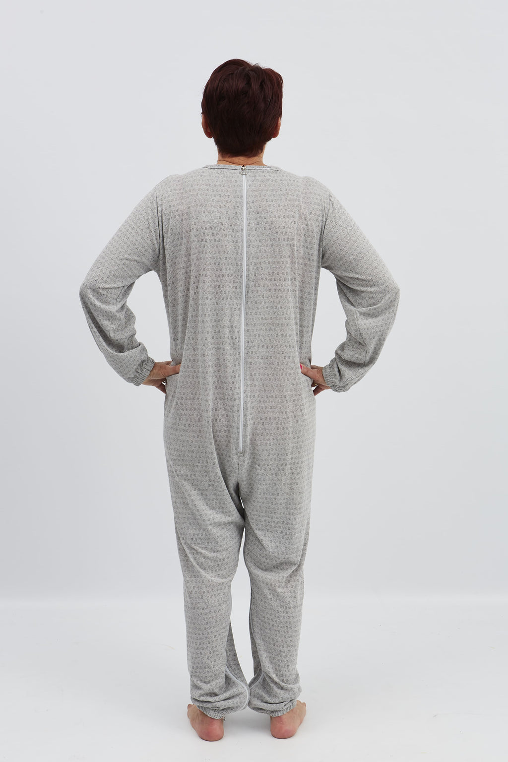 anne-lore by Van Herck Pyjama blau/grau/pink Reißverschluss auf den Rücken und zwischen den Beinen – Ansicht 14