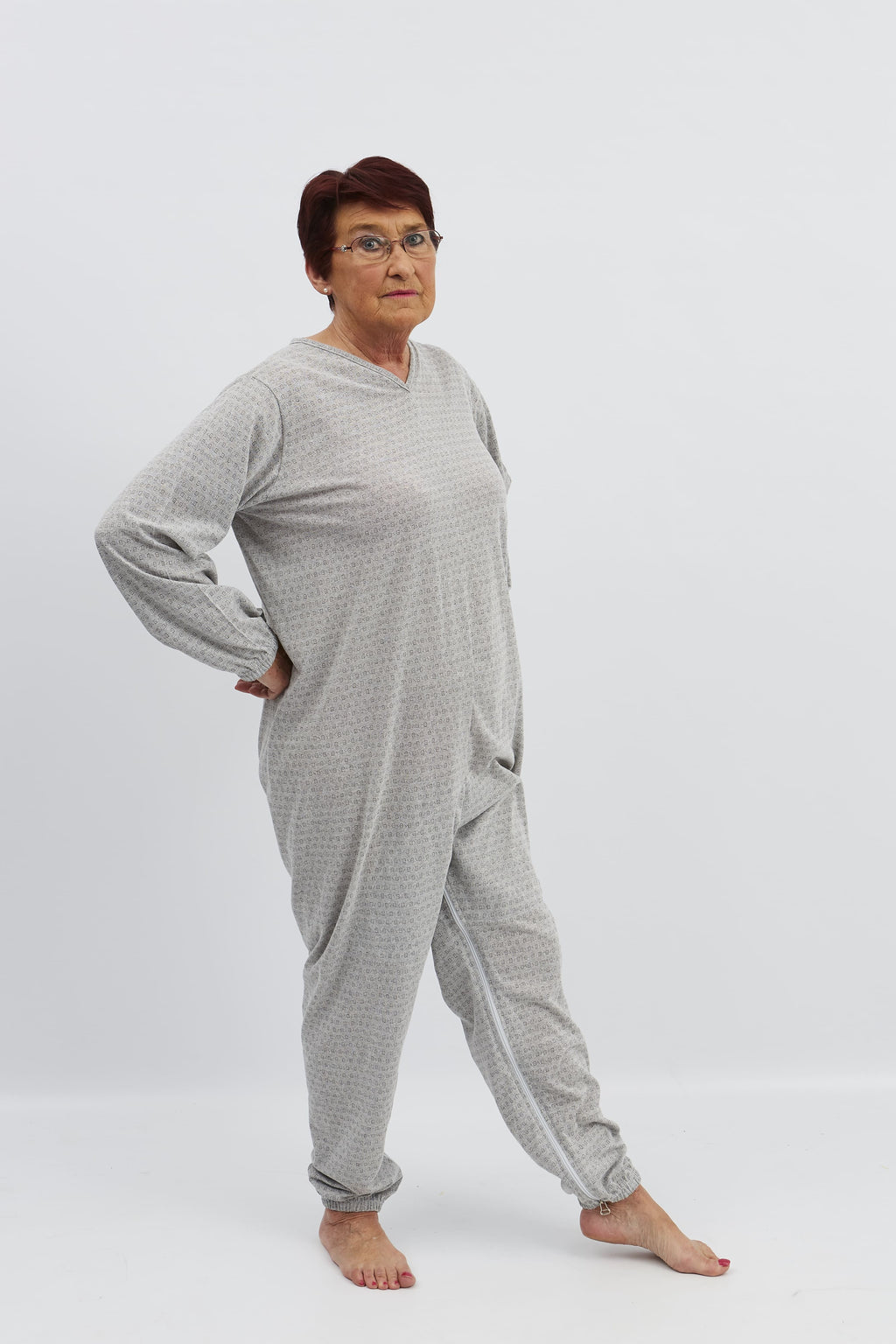 anne-lore by Van Herck Pyjama blau/grau/pink Reißverschluss auf den Rücken und zwischen den Beinen – Ansicht 16