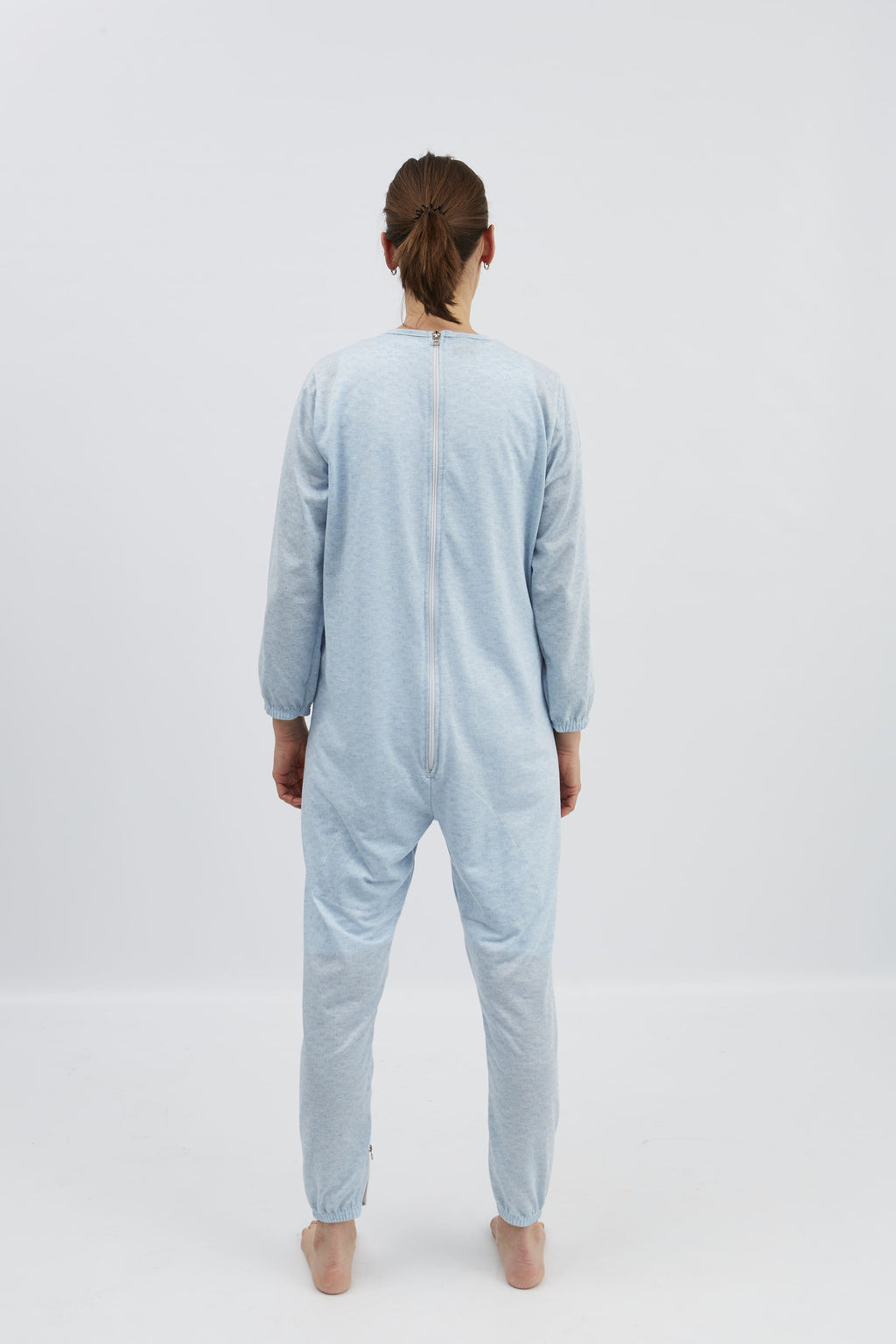anne-lore by Van Herck Pyjama blau/grau/pink Reißverschluss auf den Rücken und zwischen den Beinen – Ansicht 2