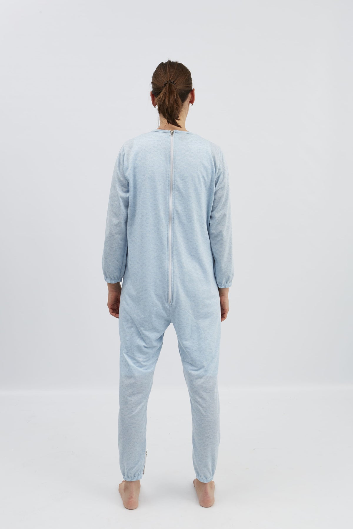 anne-lore by Van Herck Pyjama blau/grau/pink Reißverschluss auf den Rücken und zwischen den Beinen – Ansicht 2
