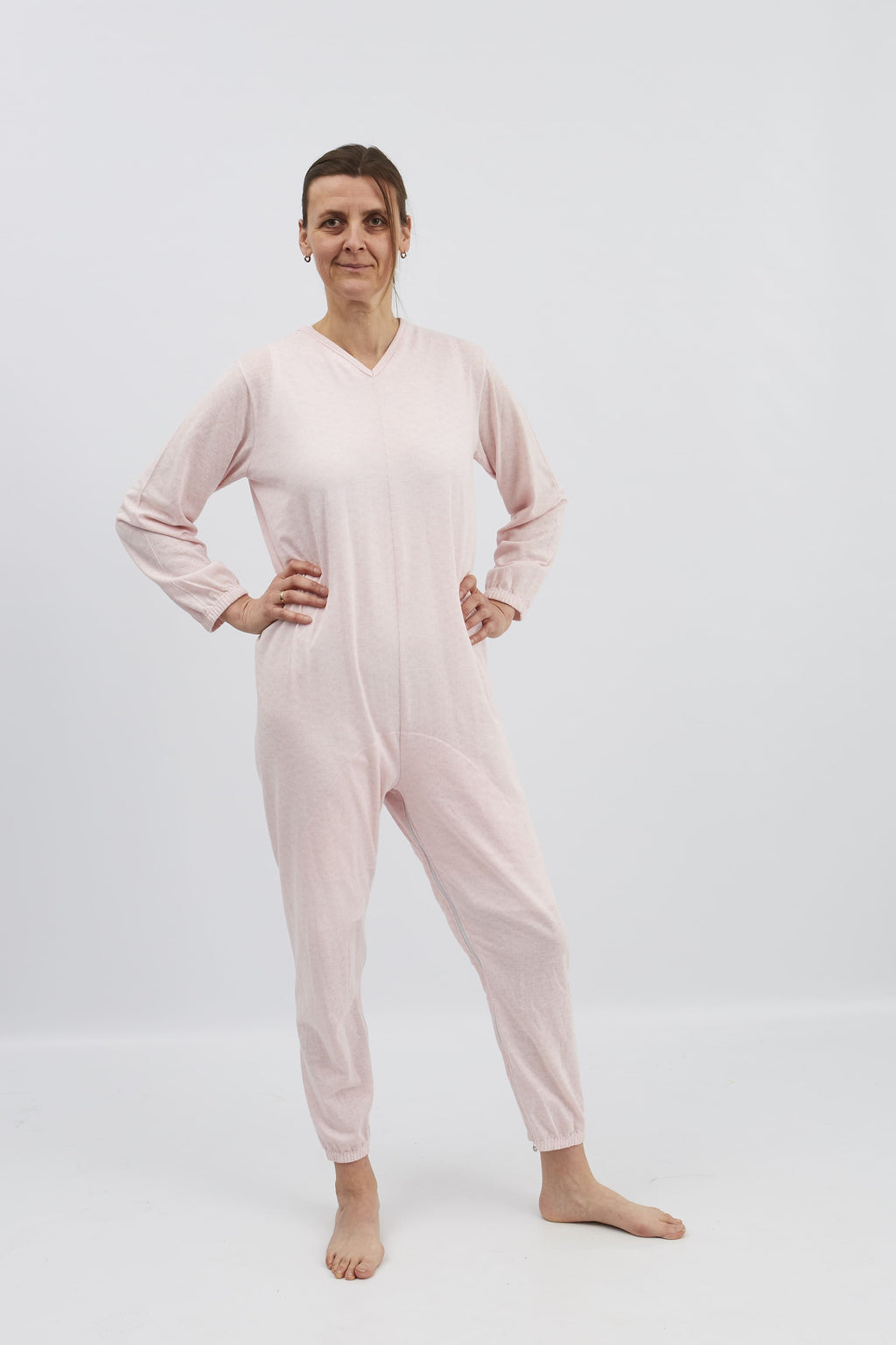 anne-lore by Van Herck Pyjama blau/grau/pink Reißverschluss auf den Rücken und zwischen den Beinen – Ansicht 5