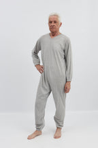 anne-lore by Van Herck Pyjama blau/grau/pink Reißverschluss auf den Rücken und zwischen den Beinen – Ansicht 22