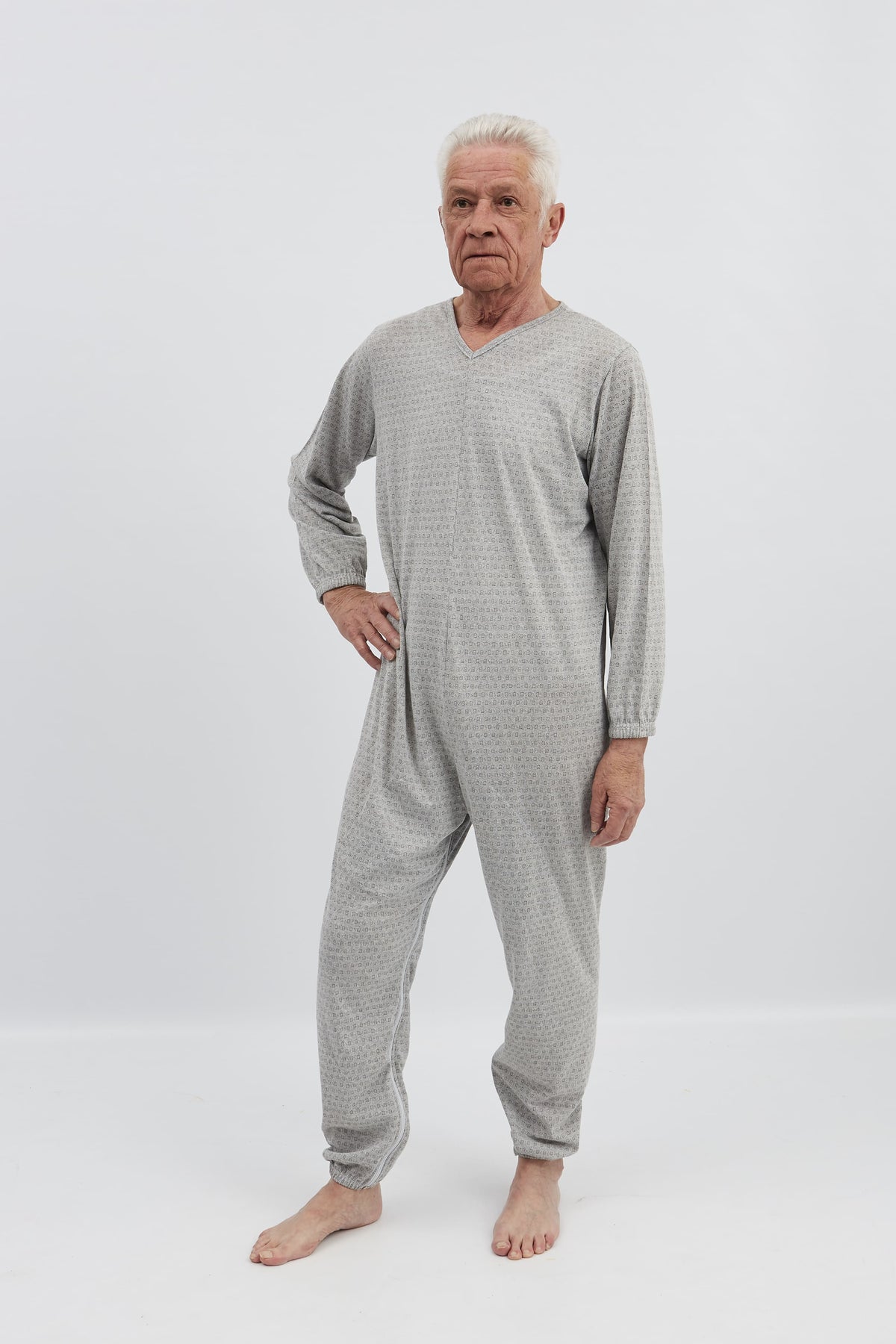 anne-lore by Van Herck Pyjama blau/grau/pink Reißverschluss auf den Rücken und zwischen den Beinen – Ansicht 22